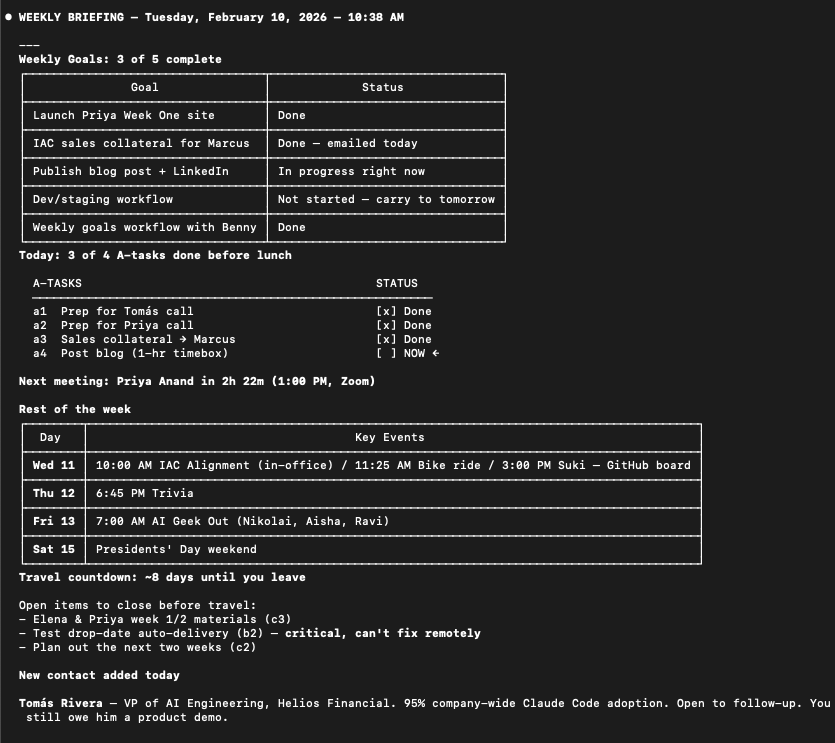 Benny helping me see what I have going on this week