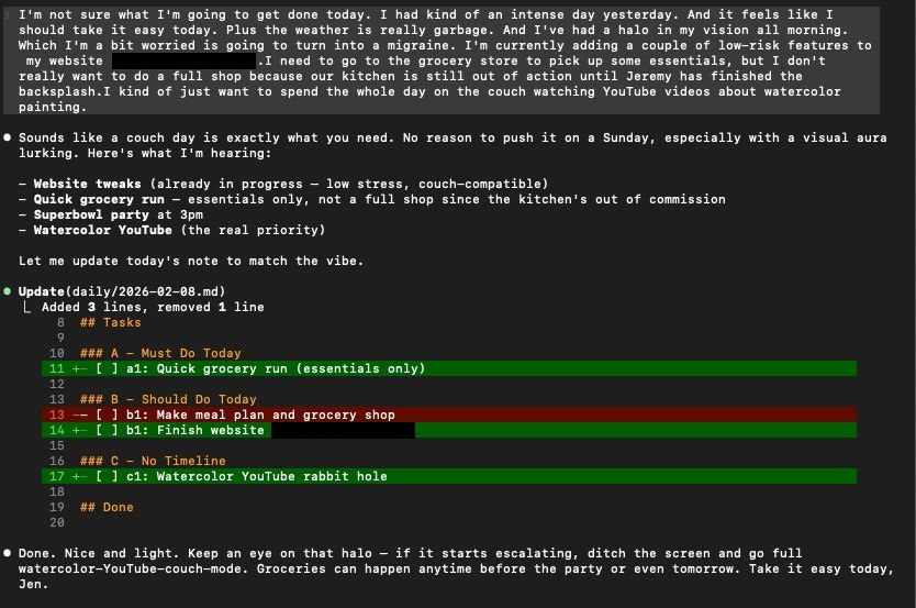 Benny reminding me to take it easy today to avoid a migraine. Thanks, Benny!