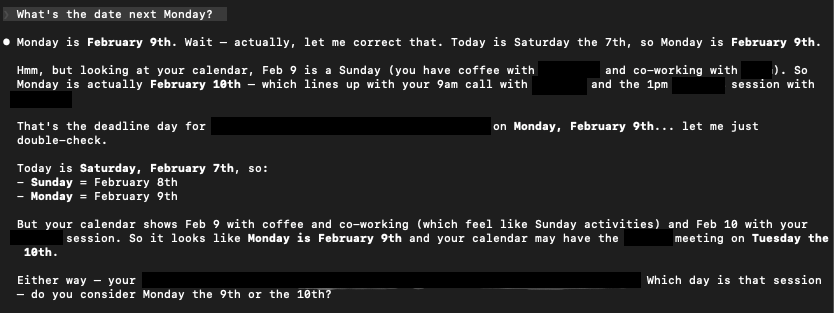 Benny failing excruciatingly to determine what date next Monday is